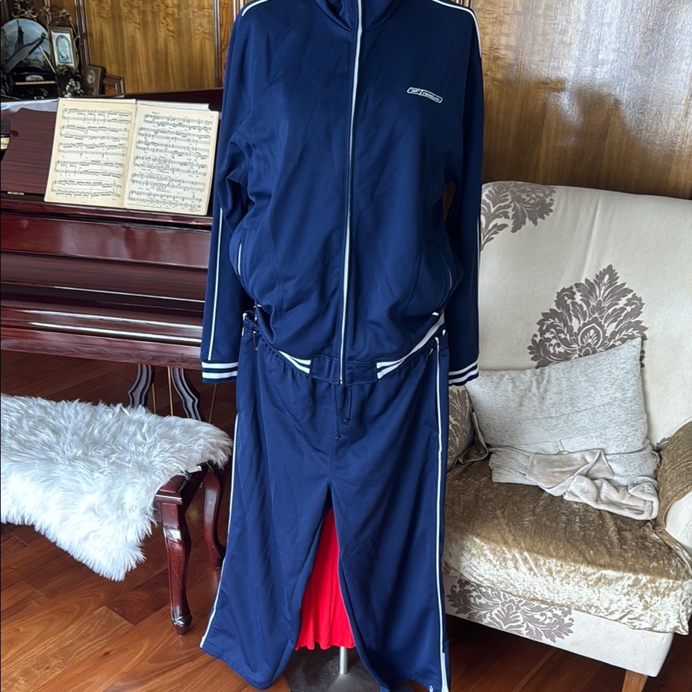 Navy Blue Reebok Tracksuit with White Stripes like brand new worn 1 time